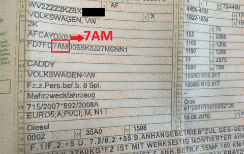 Der Reparatursatz ist passend für Ihr Fahrzeug, wenn Sie unter der Nummer D.2 den CODE 7AM finden